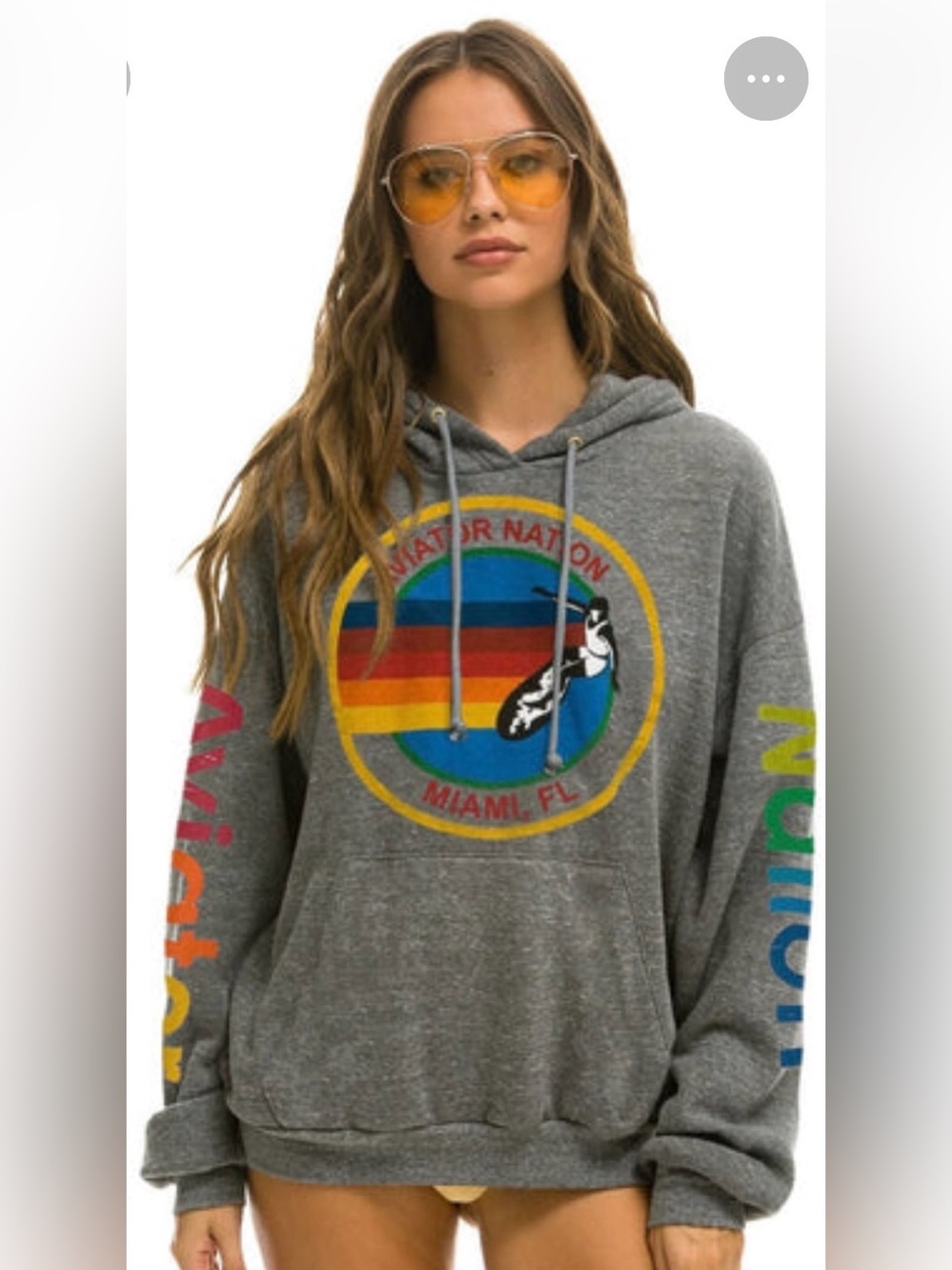 Aviator Nation Gray Relaxed Fit Pullover Hoodie with Rainbow Surf Logo Miami
